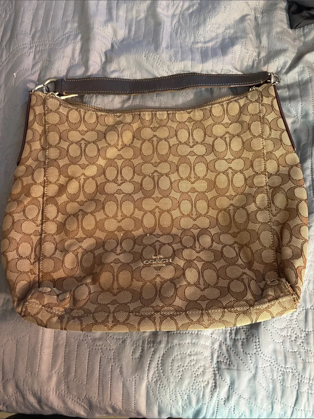 Coach Signature Canvas Shoulder Bag in Beige and Brown